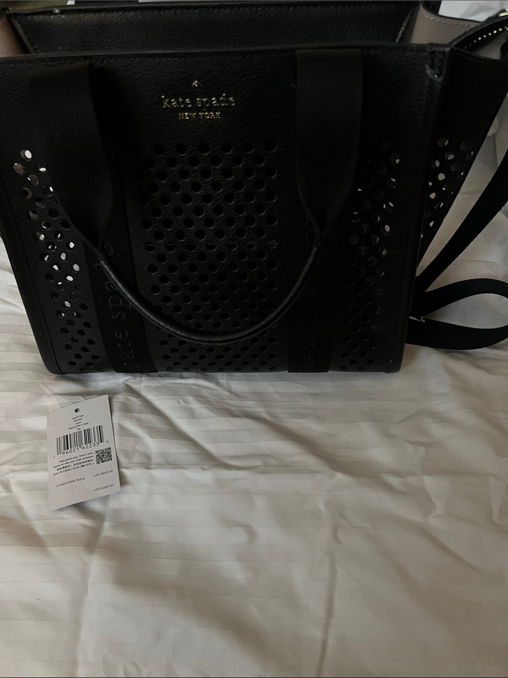 kate spade black perforated leather tote - small